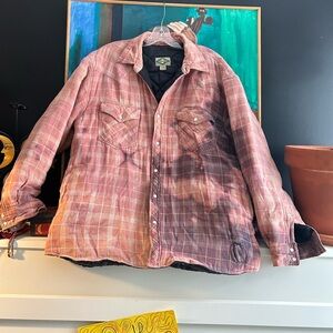 Artistic Streetwear Plaid Bomber w Quilted Lining Bleached Tie Dye Jacket Large